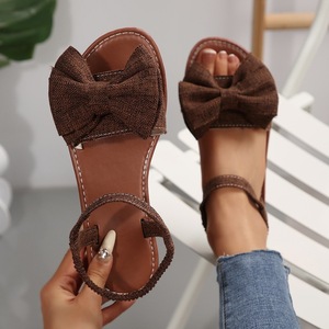 Sandales plates pour femmes avec nœud décoratif, bride élastique à la cheville, bout ouvert, sandales décontractées d'été pour femmes - Product Image 2