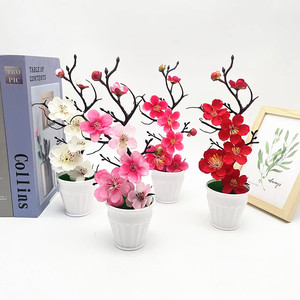 Bonsaï artificiel Paulon en fleurs de prunier, 17 cm de haut, plante en pot, décoration pour la maison, le bureau, les accessoires de mariage - Product Image 1