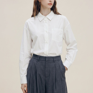 Camicia Oversize Bianca da Donna Personalizzata all'Ingrosso, Elegante con Bottoni, Maniche Lunghe a Spalla Cadente, in Cotone, Blusa Casual da Donna - Product Image 1
