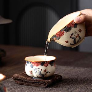 Mineral White Cat Pattern Scent Tea Cup, Handmade Ceramic Personal Tasting Cup, Single Kung Fu Tea Ware for Gift - Product Image 2