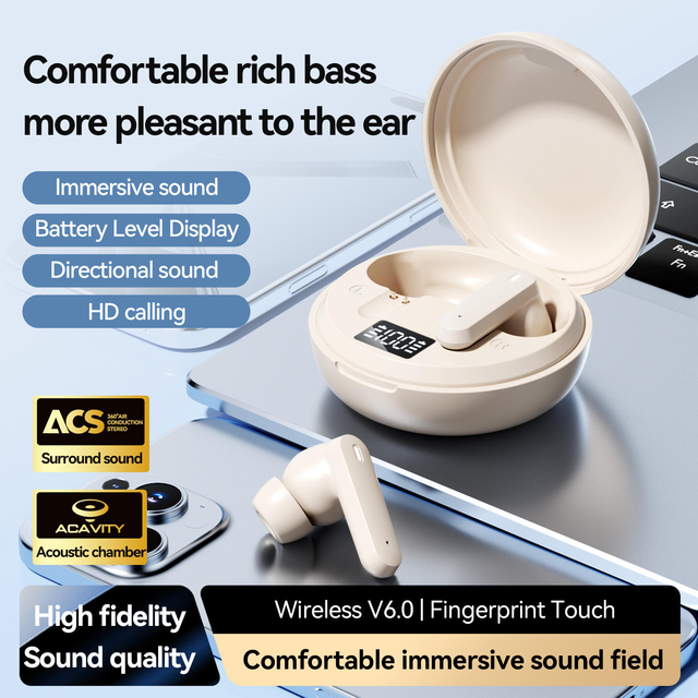 M164 True Wireless 6.0 Earbuds In-Ear ENC LED Touch Control Comfortable Portable Hi-Fi Sound IPX4 Waterproof Low Latency
