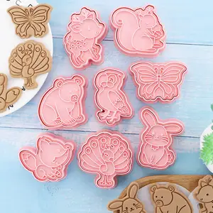 Galletas de azafrán con forma de animal cortador de galletas juego de sellos oso mariposa zorro ciervo moldes para animales galletas