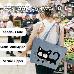 Bolso de Hombro de Lona con Estampado de Dibujos Animados y Bordado al por Mayor, con Cierre de Cremallera, Antirrobo, Portátil, Moderno y Casual para Mujer - Product Image 2