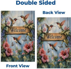 Bienvenido colibrí jardín bandera 12x18 doble cara otoño patio decoración con <span class=keywords><strong>mariposas</strong></span>, rústico otoño bienvenida jardín bandera - Product Image 4