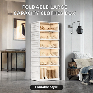 Étagère à chaussures pliable en plastique, organisateur de rangement empilable pour vêtements, blanc, multi-étagères pour placard et chambre - Product Image 2