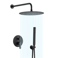 Ensemble de douche encastré moderne noir mat avec pommeau de douche rond en acier inoxydable de 10 pouces et mitigeur de bain en laiton