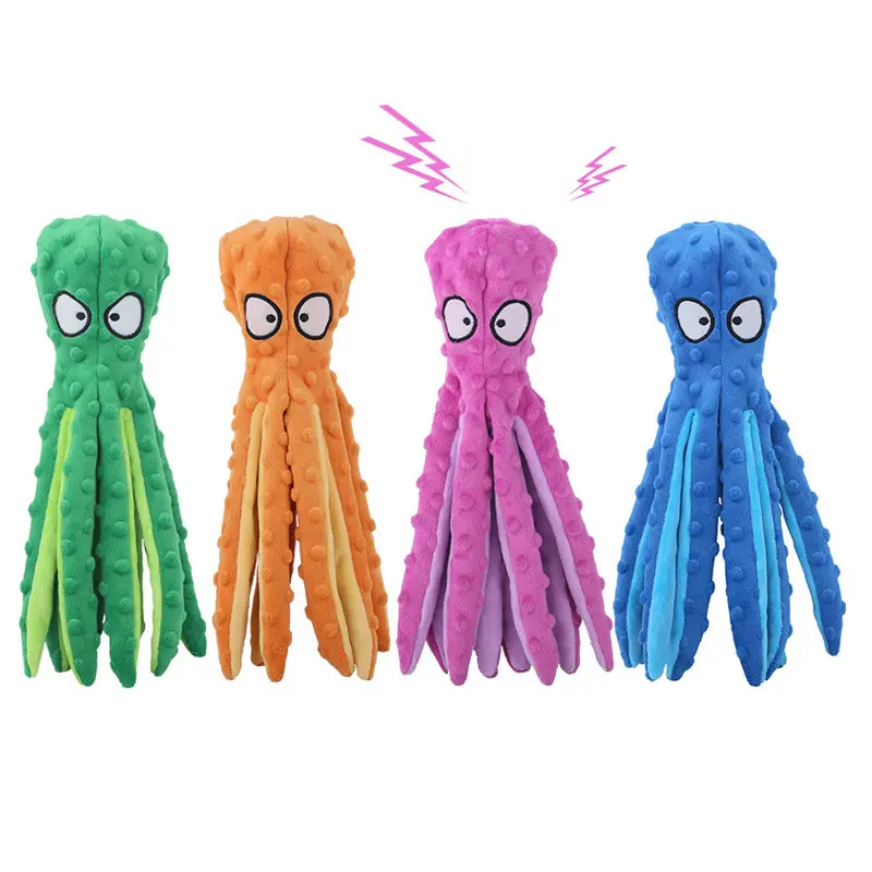 Factory Wholesale Octopus Shaped Squeaky No Stuff Chew Toy for dogs Crinkle Plush Puppy Love Interactive Dog Cat Toy