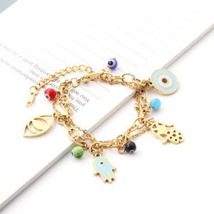 Evil Eye <b>Charm</b> <b>Bracelet</b> Stainless Steel Heart Pendant Unisex Jewelry Gift Accessory - Product Image 2