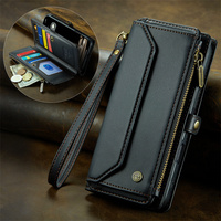 Étui de luxe en cuir à rabat avec porte-cartes multiples et pochette zippée pour iPhone 17 Air 12 13 14 15 16 18 Pro Max