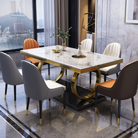 Table à manger rectangulaire en faux marbre avec acier inoxydable Bjflamingo, table à manger rectangulaire en marbre doré de luxe avec chaises