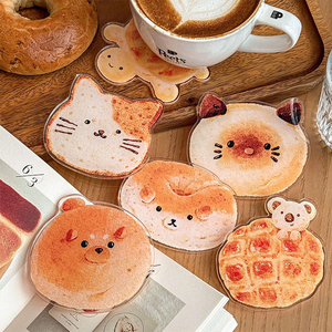 Spot Wholesale Acrylic Coasters - Bread on the Run Series, Cartoon Creative Heat-Resistant Table <b>Mats</b> & Desktop Decor Coasters - Product Image 4