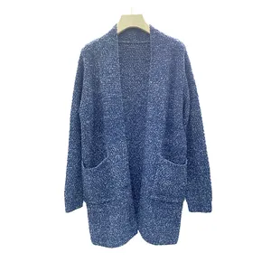 Winter Fashion Ladies Cardigan Solid Polyester Long Sleeve Soft Knit Cardigan with Pocket Woman Navy Computer Knitted 30 Pieces