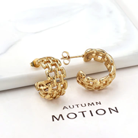 Pendientes de Aro en Forma de C con Cadena Geométrica de Acero Inoxidable, Chapados en Oro de 18k, Estilo Punk, para Mujer