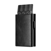 Dompet Kartu Pria Kulit PU Vintage RFID Aluminium Tipis Pintar Lipat Tiga Tempat Kartu Nama