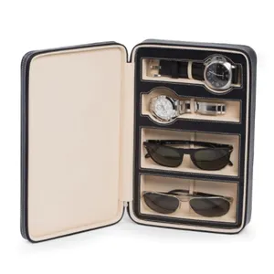 Custom men zip glasses watch storage case watch organizer pu leather watch and sunglasses box