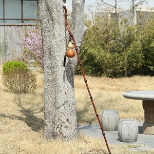 Bamboo Walking Stick With Gourd Decoration Anti Slip Outdoor Hiking Cane Collectible Ornament One Section Wood Tip - Product Image 1