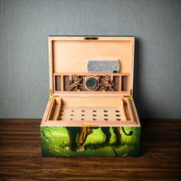 Humidor Cèdre Luxe Éco Résistant Humidité Portable Style Américain Carré Grande Capacité Hygromètre Humidificateur
