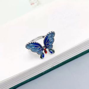 Chinese Style Vintage <b>Silver</b> Plated Enamel Butterfly <b>Ring</b> Women Girls Jewelry Ethnic Style Blue Insect <b>Adjustable</b> Opening <b>Rings</b> - Product Image 3