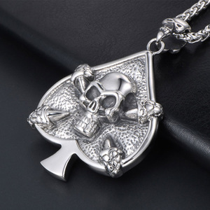 Collier pendentif crâne en acier inoxydable, forme de pique avec chaîne pour hommes et femmes, bijoux à la mode SP467 - Product Image 3