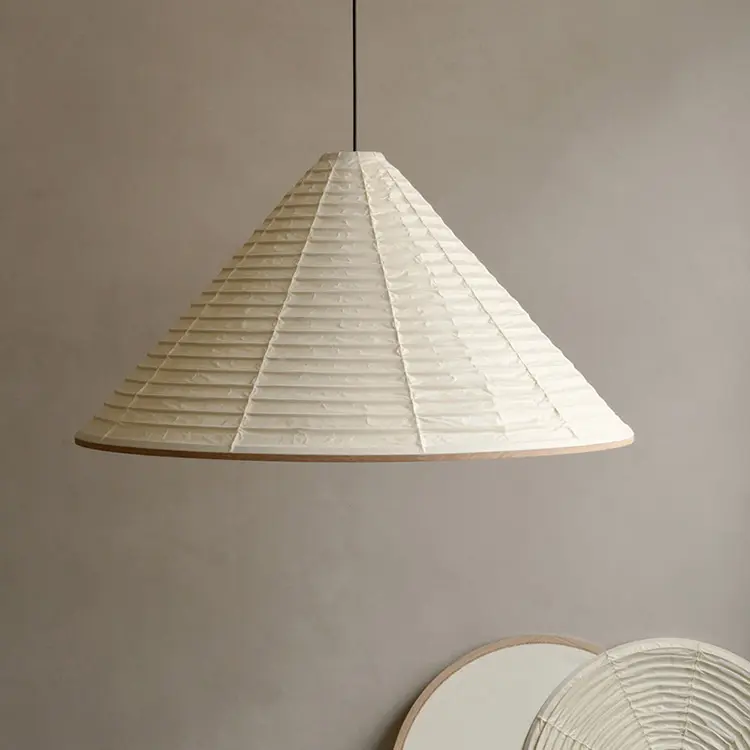 Wabi Sabi Japanese Cone Shape Rice Paper Pendant Lamp Hanging Light Folding Pendant Lamp Asia Hanging Light