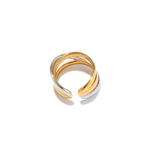 Stainless Steel <b>Ring</b> Geometric Design Two Tone Gold Plated <b>Open</b> Cuff Women's Fashion Jewelry Gift - Product Image 5