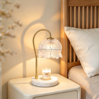 Lampe chauffe-cire Lily of the Valley, abat-jour en verre givré à rayures verticales, base en marbre, lampe de table pour chambre à coucher, lampe de décoration pour la maison