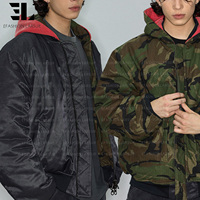 Blouson Bomber Matelassé Réversible en Nylon Ripstop Camouflage LARSUR, Effet Délavé, Coupe Courte, Style Pilote