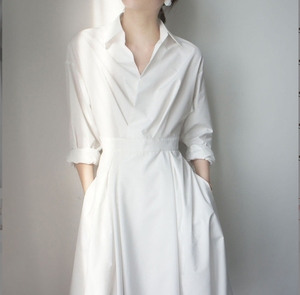 Vestido Casual Blanco Largo y Elegante de <span class=keywords><strong>Alta</strong></span> <span class=keywords><strong>Costura</strong></span> Francesa para Mujer - Product Image 6