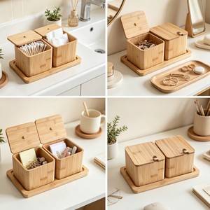 <b>Bamboo</b> Spice Jar Set With Lid Dustproof Condiment Storage <b>Container</b> For Kitchen Use - Product Image 4
