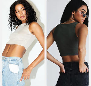 Canotta Crop ricamata da donna Slim tinta unita a costine moda personalizzata estiva - Product Image 2