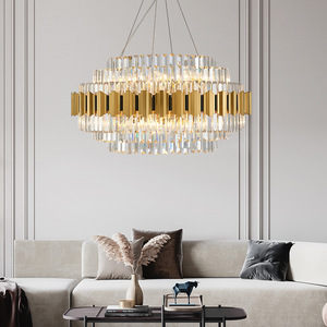 Lustre en or brossé Lustre de plafond en cristal de fer arrondi en or créatif pour le salon - Product Image 4