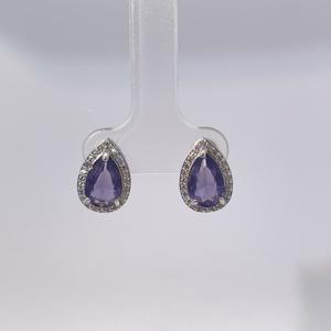 Boucles d'oreilles clous élégantes pour femmes Tianyu Gems, en laiton plaqué or classique, zircon en forme de cœur violet et poire - Product Image 1