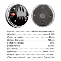 Haut-parleur de compression 250-8 de 25 mm (1 pouce) avec aimant en ferrite aérospatiale de 120 mm, bobine vocale de 44 mm, 50 W, 8 ohms, unité de tweeter PA