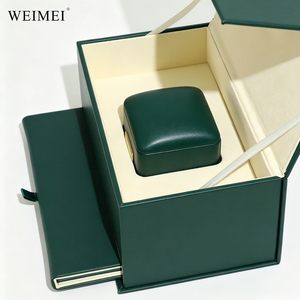 WEIMEI Factory Bulk Custom Logo Luxury Green Blue PU Leather Ring Necklace <b>Box</b> with Handbag and Logo <b>Card</b> Jewelry Packaging Set - Product Image 3