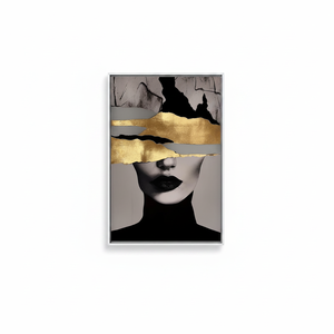 Abstract Woman Art: <b>Gold</b> Printed Canvas, Modern Wall Decor,WHITE <b>FRAMED</b> CANVAS - Product Image 2