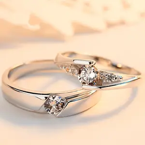 Anel de prata esterlina 925, casais, anel de abertura feminina, simples, estudante, anel de cristal