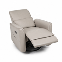 Fauteuil inclinable électrique moderne avec base pivotante, revêtement en cuir, fonction extensible et structure en bois