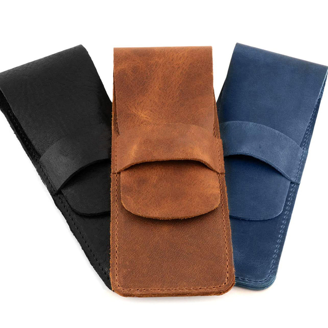 Personalized Pens Pouch Quality Ballpoint Pen Sleeve Custom Leather Cover With Seam