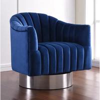Chaise à baril pivotante rembourrée en velours bleu marine Tissu de loisirs Base dorée ou argentée pour lit en cuir modulaire de salon