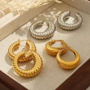 Aretas Jewelry 2024 Twisted Earrings Women Accessories Geometry Round Hoop 18k Gold Plated Stainless Steel Fine Jewelry Earrings