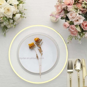 Assiettes de présentation jetables transparentes à bord doré, <span class=keywords><strong>vaisselle</strong></span> de service en <span class=keywords><strong>plastique</strong></span> pour décoration de mariage - Product Image 6