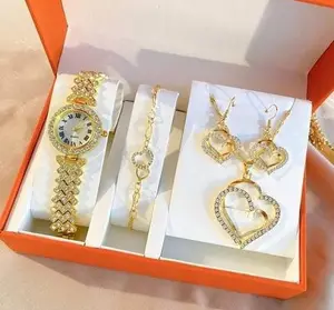 Uhren set mit Box Fashion Luxus Halskette Ohrringe Set Iced Out Diamond Blind Romantische Wedding Party Schmuck Set für Frauen
