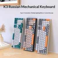 Clavier de jeu mécanique russe K3 à 101 touches avec Type-C, 9 modes de rétroéclairage, étanche et sans repose-poignets - Personnalisé pour PC