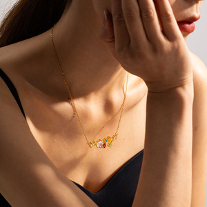 Popular 18K chapado en oro cuadrado <span class=keywords><strong>Cubic</strong></span> <span class=keywords><strong>Zirconia</strong></span> collar de acero inoxidable colorido CZ Zircon colgante collar - Product Image 3