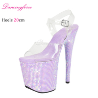 Chaussures de Pole Dance à Talons Aiguilles Diamantées Translucides de Haute Qualité 20 cm 8" pour Femmes, Brides de Cheville Peep Toe, Sandales Plateformes de Strip-teaseuse d'Été