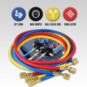 AC <strong>Gauge</strong> Set, Automotive <strong>Manifold</strong> <strong>Gauge</strong> R1234YF <strong>R134A</strong> and R404A Refrigerants, Works on Car Freon Charging and Evacuation - Product Image 3