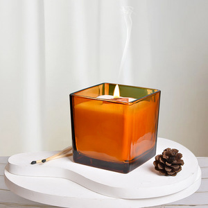Scented <b>Candle</b> <b>Square</b> Brown Glass Cup Soy Wax Home Decoration Bedroom Ornament - Product Image 2
