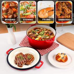 Olla hollandesa redonda <span class=keywords><strong>de</strong></span> <span class=keywords><strong>hierro</strong></span> <span class=keywords><strong>fundido</strong></span> esmaltado <span class=keywords><strong>de</strong></span> 26 cm con tapa y asas, 2 en 1, para hornear en casa, con sartén grill, superventas - Product Image 5