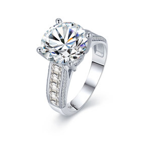 Кольцо с центральным камнем из муассанита 5 карат, оправа из белого золота 18 карат, круглый муассанит 11 мм с боковыми камнями, обручальное кольцо с лабораторным бриллиантом - Product Image 1