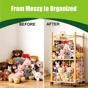 Wooden Elastic Storage Rack For Plush Toys <b>With</b> <b>Wheels</b> And <b>Locks</b> Kids Toy Organizer Rectangle Standing Type - Product Image 4
